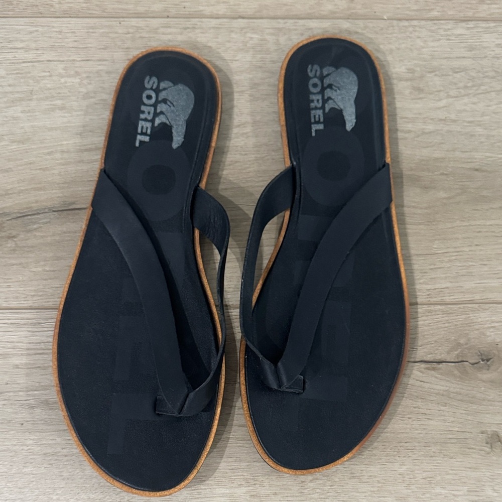 Sorel Ella Women’s Black Leather Flip Flop